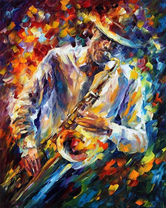 570x716 Saxophone Painting Jazz Art Work On Canvas By Leonid Afremov - Saxophone Painting