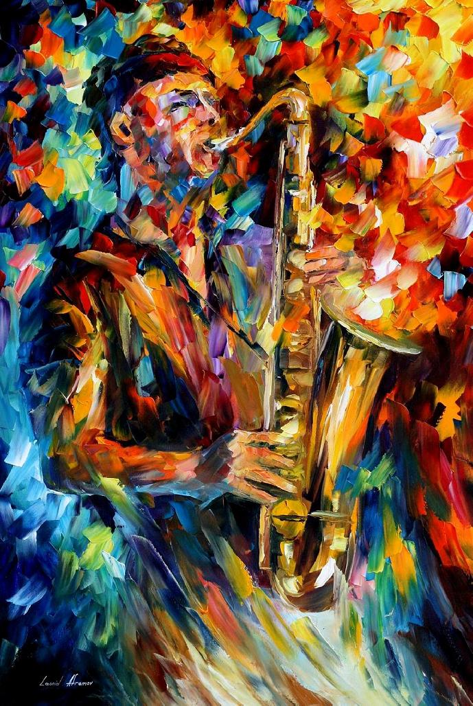 689x1028 The Soul Of The Saxophone Palette Knife Oil Painting On Canvas - Saxophone Painting