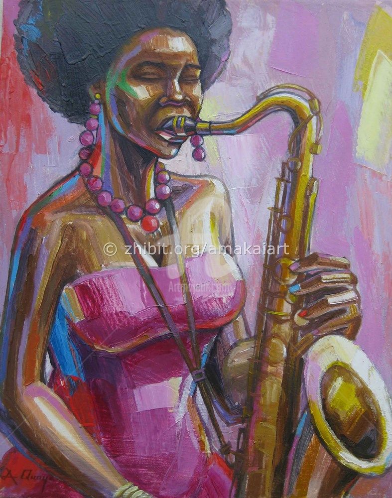 787x1000 Afro Woman On Sax (Amakai Quaye) - Saxophone Painting