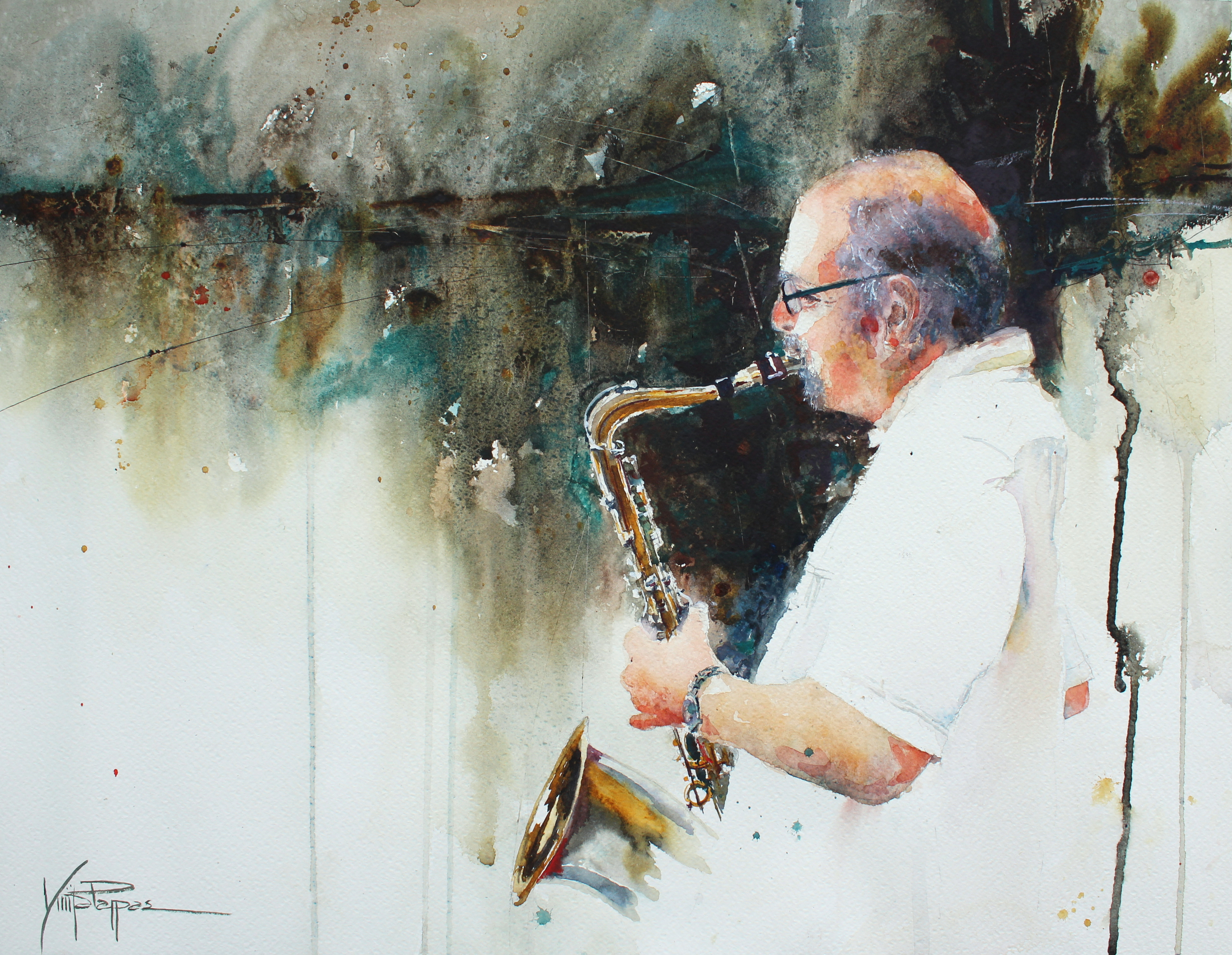3980x3085 Saxophone Player Portrait - Saxophone Player Painting