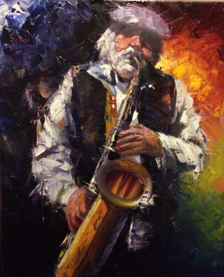 720x888 Saxophone Player By Jasem Qaisi Artgallery.io - Saxophone Player Painting