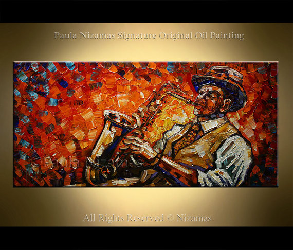 570x486 Saxophone Player Oil Painting Figure Palette Knife Technique - Saxophone Player Painting