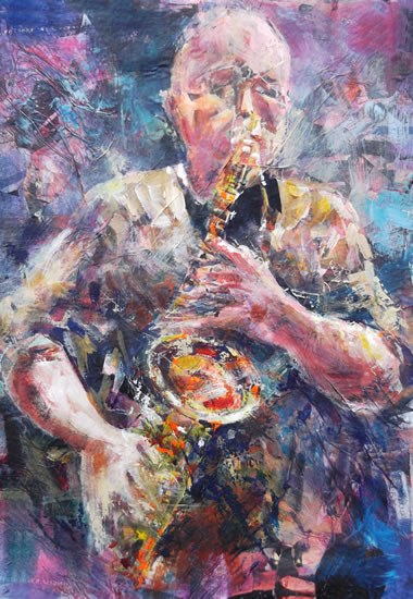 380x550 Jazz Music - Saxophone Player Painting