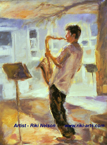 360x488 Painting Of Saxophone Player - Saxophone Player Painting