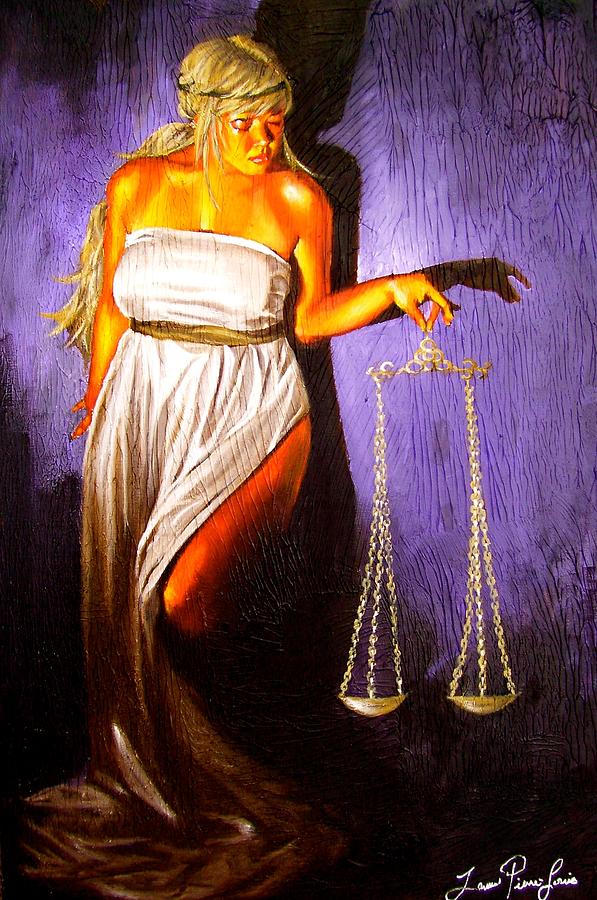 597x900 Lady Justice Long Scales Painting By Laura Pierre Louis - Scales Of Justice Painting