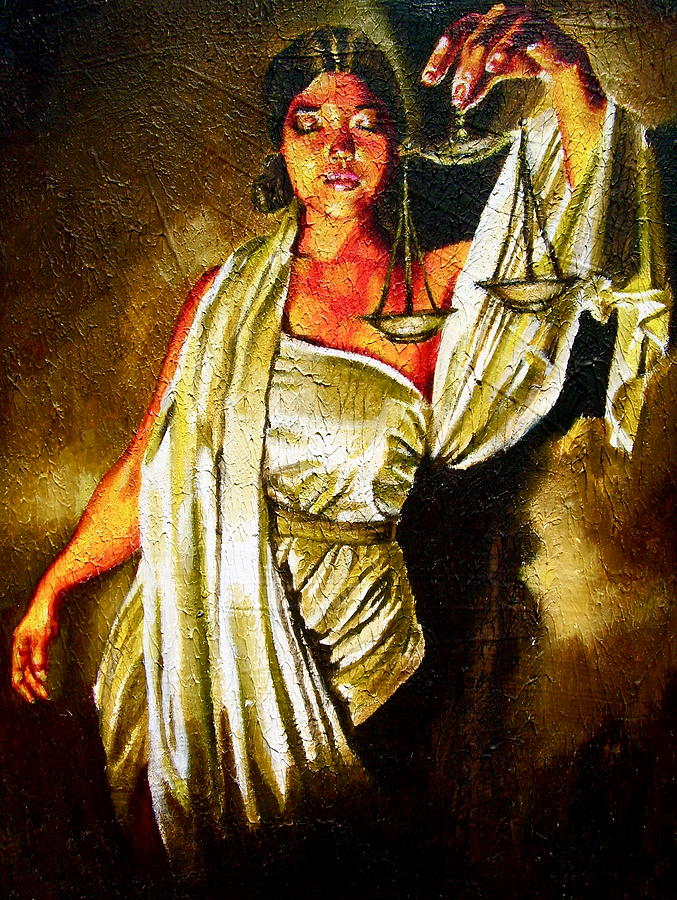677x900 Lady Justice Sepia Painting By Laura Pierre Louis - Scales Of Justice Painting