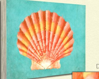 340x270 Scallop Shell Art Shell Painting 4x4 Coastal Gifts - Scallop Shell Painting
