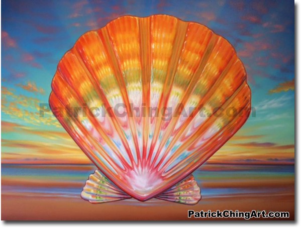 599x454 To Feel A Sunrise - Scallop Shell Painting
