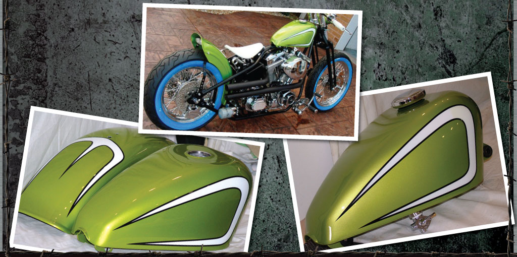 1024x510 Harley Davidson Custom Painted Bike. Lime Green With White - Scallops Painting