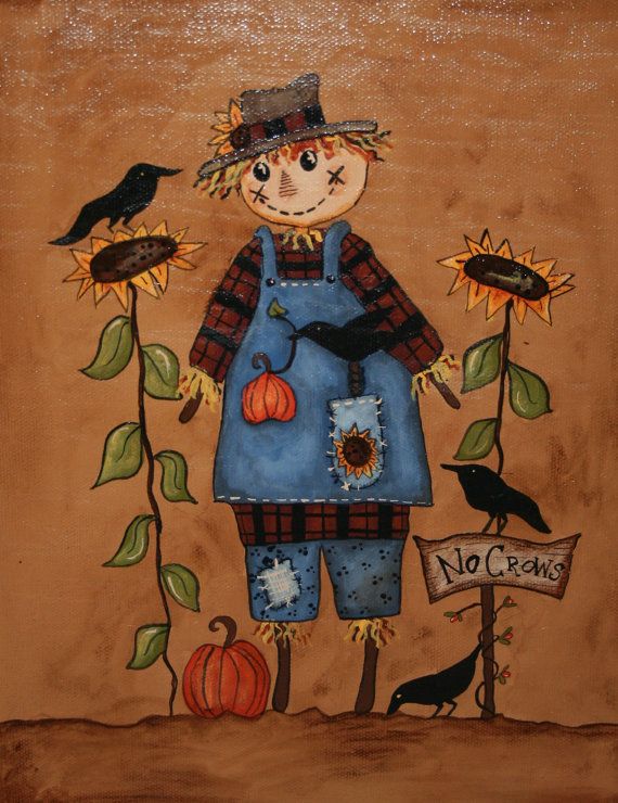 570x740 Scarecrow Painting Fall Hand Painted On By Jennysfolkart On Etsy - Scarecrow Painting
