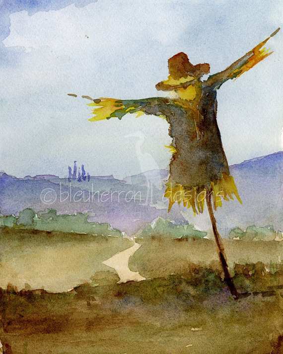 570x713 Scarecrow Painting Fresh Watercolor Italian Autumn Painting Tuscan - Scarecrow Painting