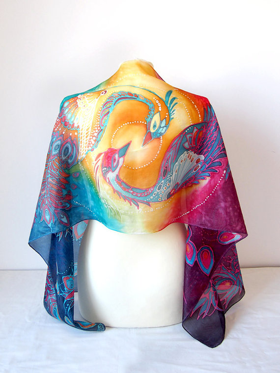570x760 Phoenix Scarf Silk Scarf Phoenix Yin Yang Scarf Hand - Scarf Painting
