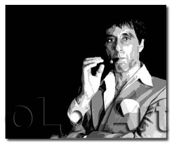 360x300 Hand Painted Contemporary Modern Scarface With Cigar Bw Pop Art - Scarface Canvas Painting
