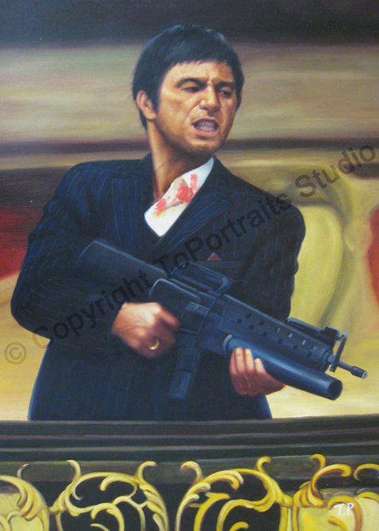 550x771 Scarface, Tony Montana Last Scene - Scarface Oil Painting