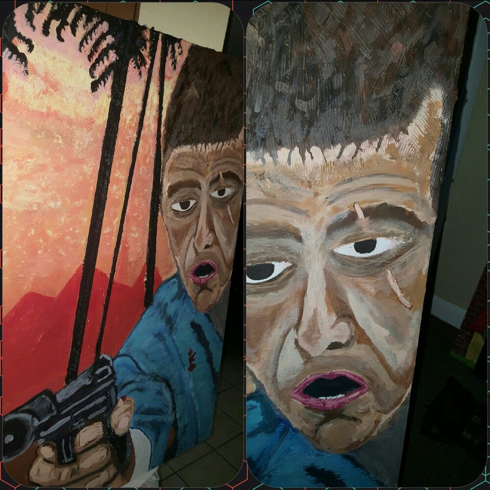 1000x1000 Scarface Painting I Did On A 24x36 Canvas With Acrylic And Molding - Scarface Painting