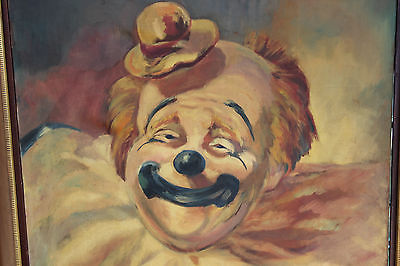 400x266 Vintage Scary Clown Painting On Canvas Signed Petrella 1968 Very - Scary Clown Painting