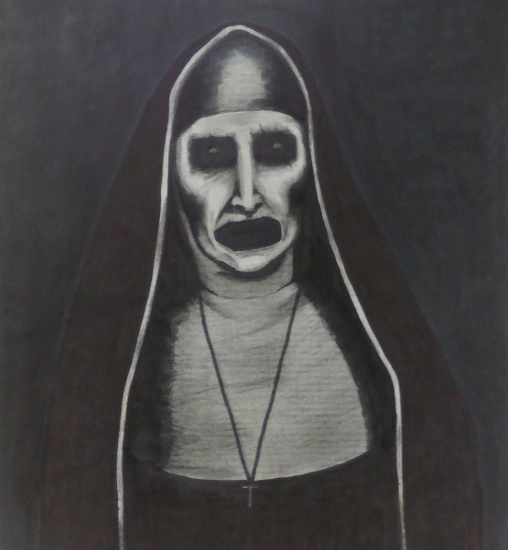 998x1080 The Conjuring 2 Nun Valek Painted Portrait Replica - Scary Nun Painting