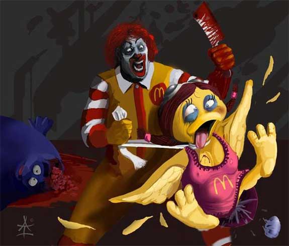 575x491 The 20 Most Terrifying Pictures Of Ronald Mcdonald Ever ~ Curious - Scary Ronald Mcdonald Painting