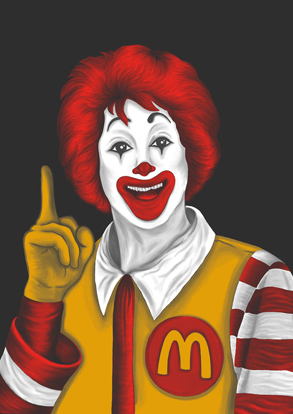 600x849 White Faces Series On Behance - Scary Ronald Mcdonald Painting