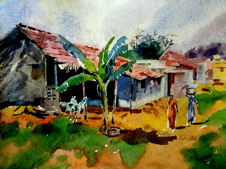 770x578 Saatchi Art A Village Scene Painting By Jaspal Singh - Scene Painting