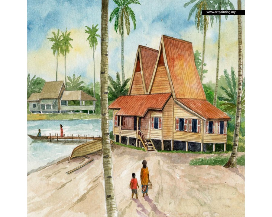 900x720 Village Scenery Painting On Canvas By Tam Zoyah - Scenery Painting