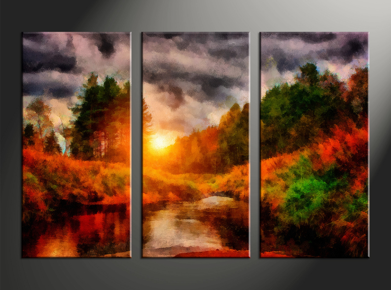 1280x950 3 Piece Orange Canvas Nature Scenery Oil Paintings Wall Art - Scenery Painting On Canvas
