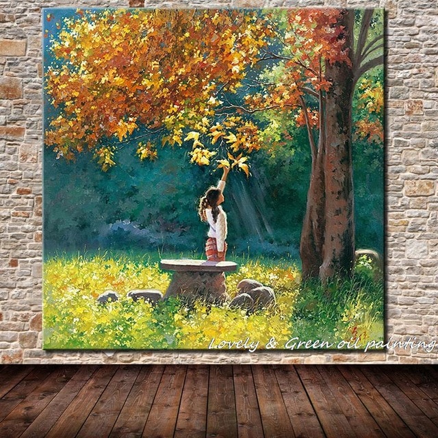 640x640 Beautiful Girl And Scenery Printed Oil Painting On Canvas Cotton - Scenery Painting On Canvas