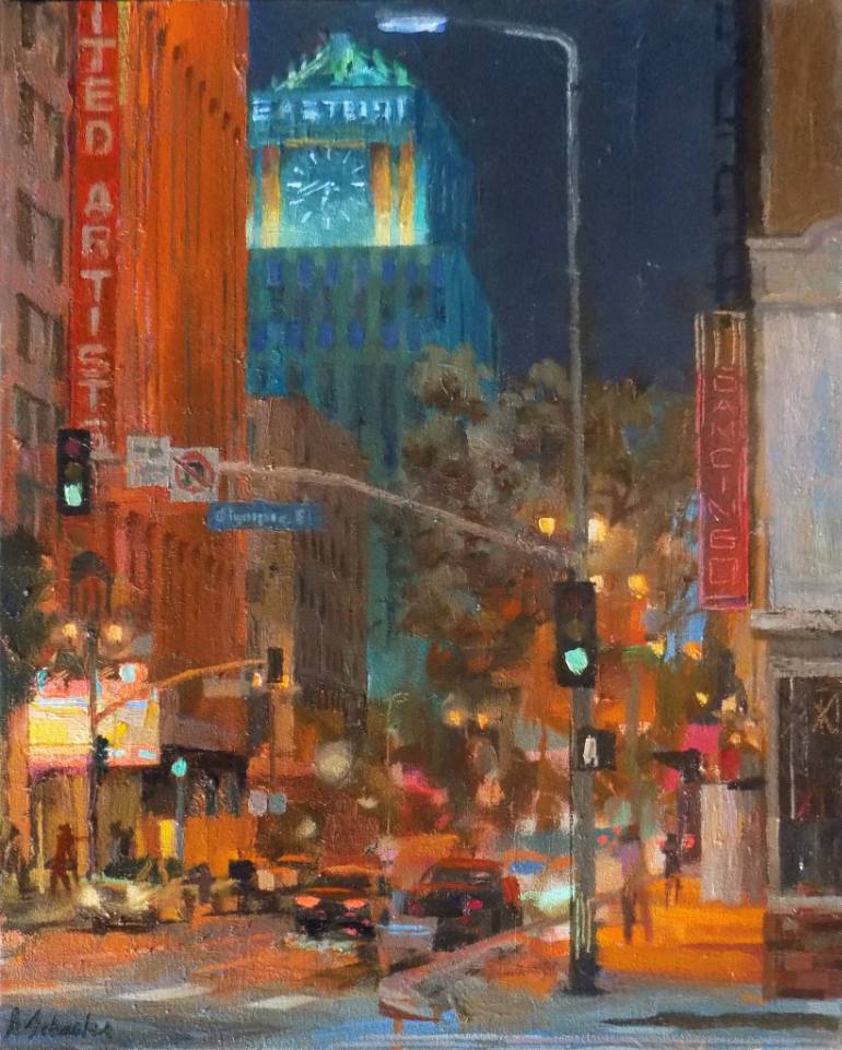 770x961 Saatchi Art Broadway Nocturne, Dtla Painting By Alex Schaefer - Schaefer Painting