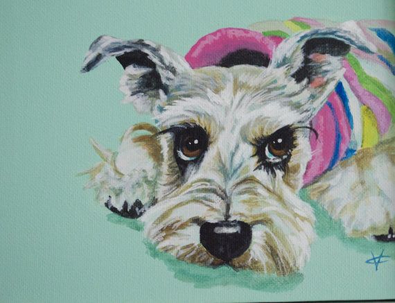 570x437 Dog Painting Dog Art Schnauzer Painting Dog Victoriacolemanart - Schnauzer Painting