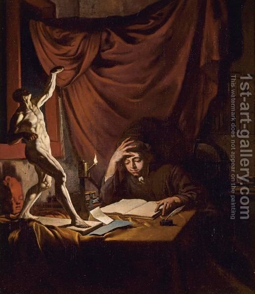 519x600 A Young Scholar Reading By Lamplight In A Study With An Ecorche - Scholar Painting