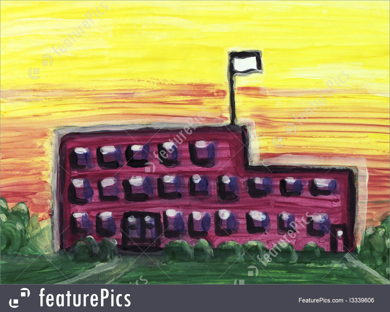 1300x1041 Painting Art Large School Building - School Building Painting