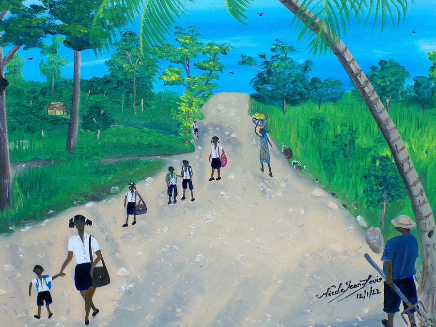 900x675 Children Walking To School Painting By Nicole Jean Louis - School Children Painting
