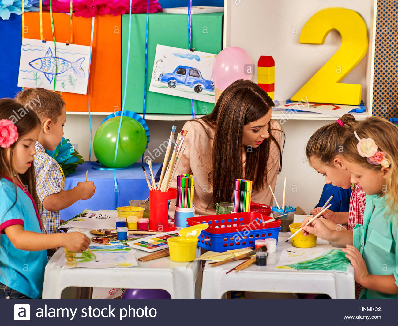 1300x1065 Children Painting And Drawing. Craft Lesson In Primary School - School Children Painting