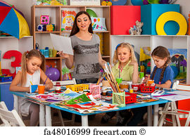 270x195 Free Art Print Of Children Painting And Drawing Together. Craft - School Children Painting