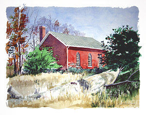 300x236 Old Church Schoolhouse Painting By Rick Mock - School House Painting