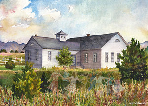 300x215 Recess At The Cherryvale Schoolhouse Painting By Anne Gifford - School House Painting