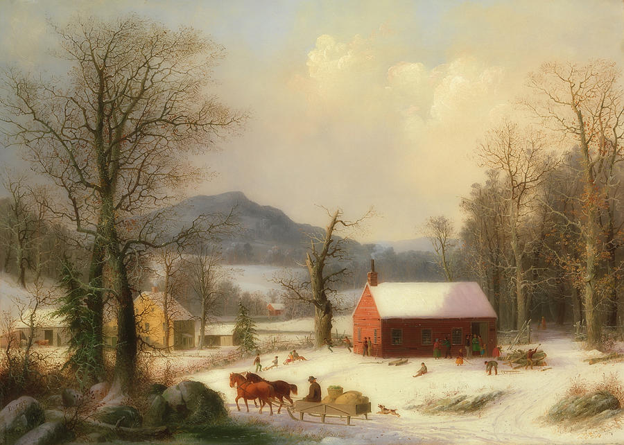 900x642 Red School House Painting By George Henry Durrie - School House Painting
