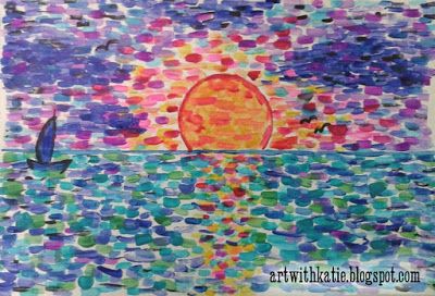 400x272 Sun Set Art For Kids Using The Impressionist Dab Style - School Kids Painting