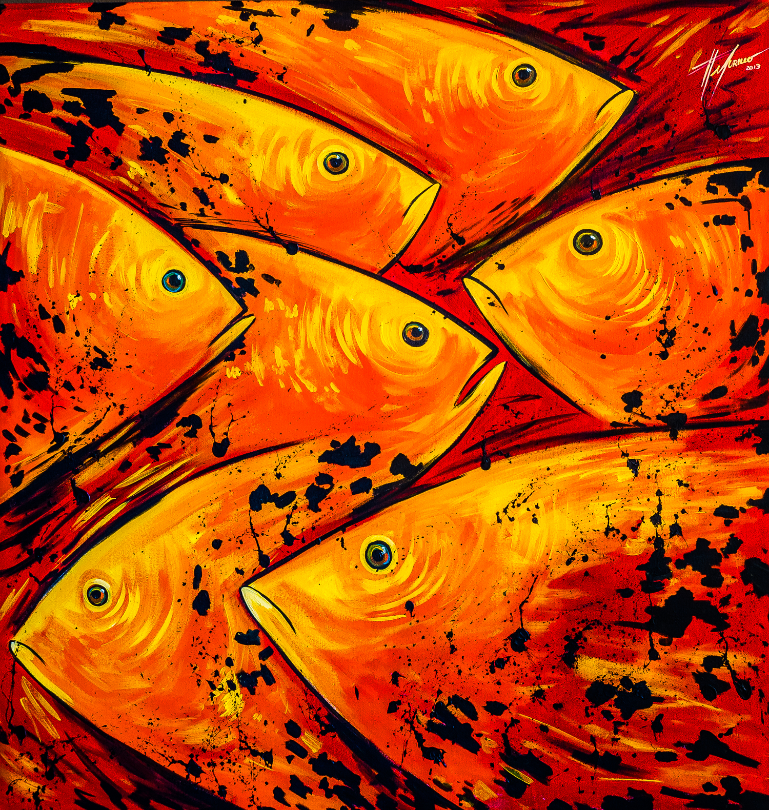 1500x1580 Paintings For Sale Tiempo De Entrar. Large Acrylic Painting - School Of Fish Painting