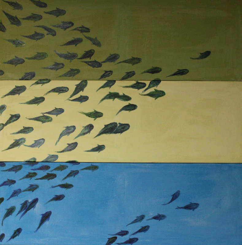 789x800 Abstract River Fish Paintings - School Of Fish Painting