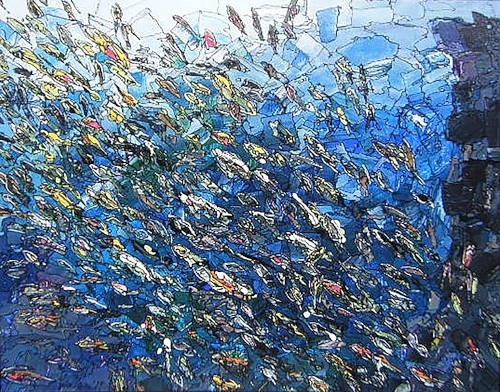 500x392 School Of Fish Petia Hsiao Art - School Of Fish Painting