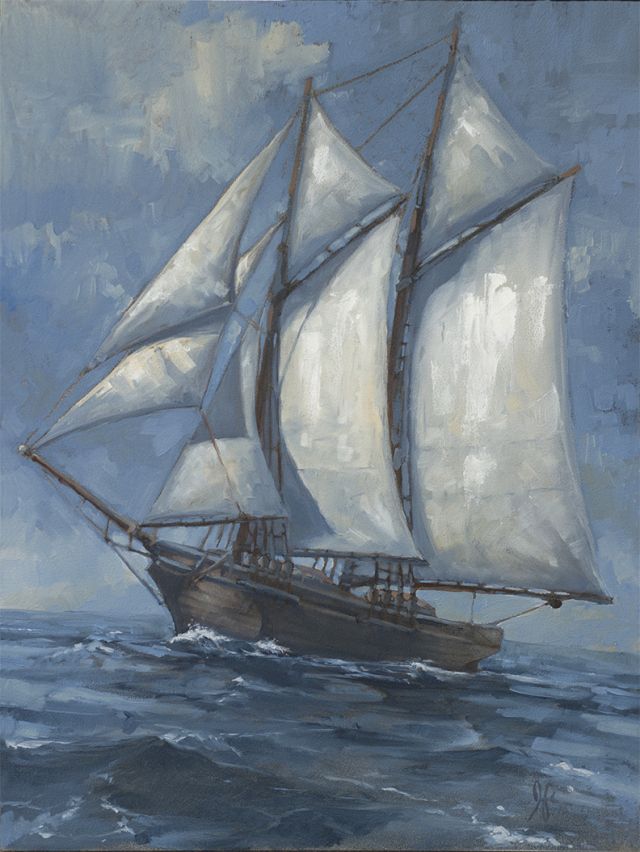 640x852 Schooner Painting An Old Drawing Classic Sailing, Paintings - Schooner Painting