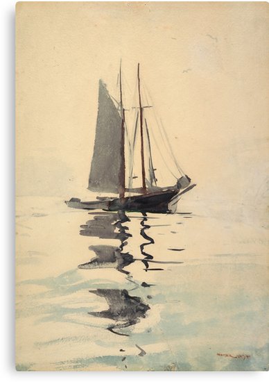 388x550 Vintage Schooner Sailboat Watercolor Painting (1894) Canvas - Schooner Painting
