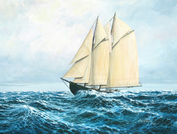 600x453 From Our Cove Behind The Art Schooner Sails - Schooner Painting