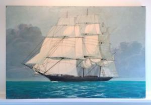 300x209 Large Vintage Schooner Sailing Ship Oil Painting. Signed - Schooner Painting