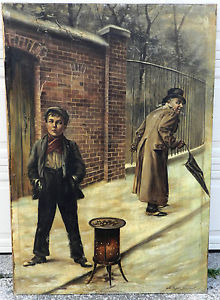 220x300 Giant Genre Oil Painting Boy Old Man Snowball Guilty Vogel - Schubert Painting