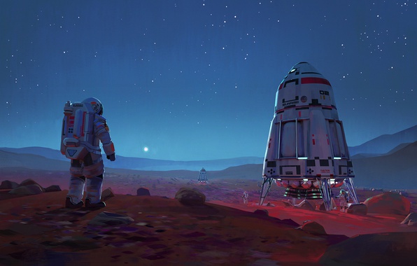 596x380 Wallpaper Fantasy, Sky, Science Fiction, Rocks, Stars, Sci Fi - Sci Fi Painting