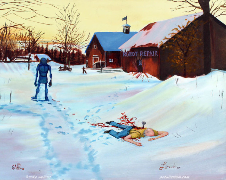 750x597 Artist Hilariously Augments Thrift Store Paintings With Sci Fi - Sci Fi Painting