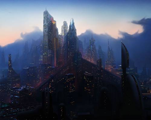 500x397 Downtown, Matte Painting By P. Swigut, Mixed Media, Science Fiction - Science Fiction Painting