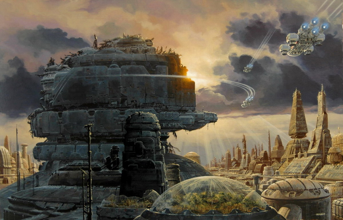 1200x770 Concept Ships Manchu Monday 50x65cm Sci Fi Traditional Illustration - Science Fiction Painting